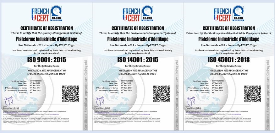 PIA Togo is now ISO Certified – becomes the first industrial zone in Togo to achieve this certification